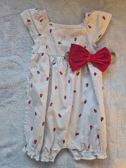 Carter's, Baby Girl, Dressy, Ladybug Romper with Bow Headband, 6 Mo