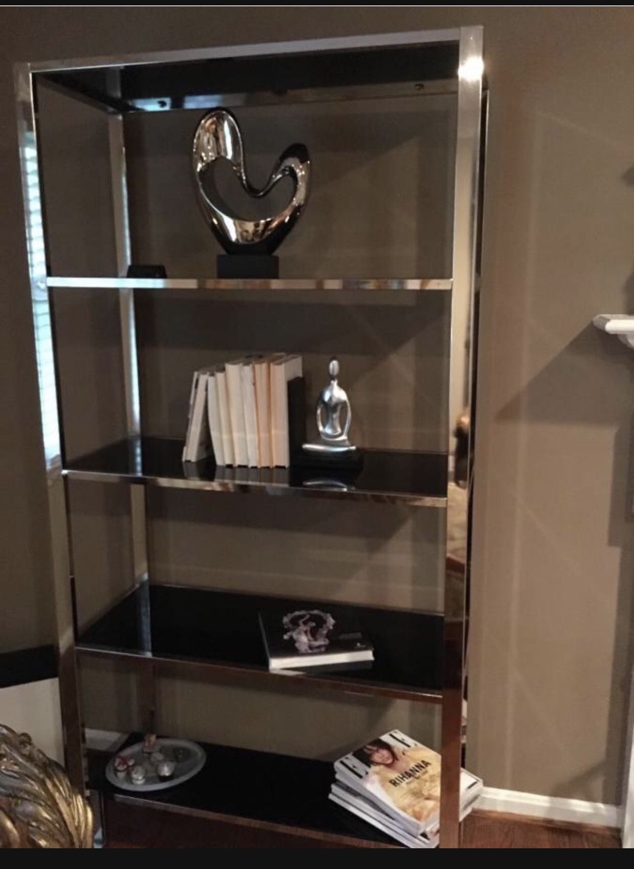 2 Silver/ Chrome Shelves with Black Glass shelving.