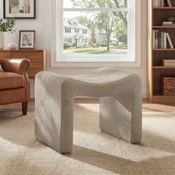 Modern Small Ottoman Footstool - Camel Leather/Fabric Sofa Footrest & Extra Seat
