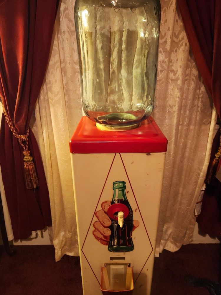 VINTAGE COCA-COLA WATER COOLER WITH ARROWHEAD GLASS JUG