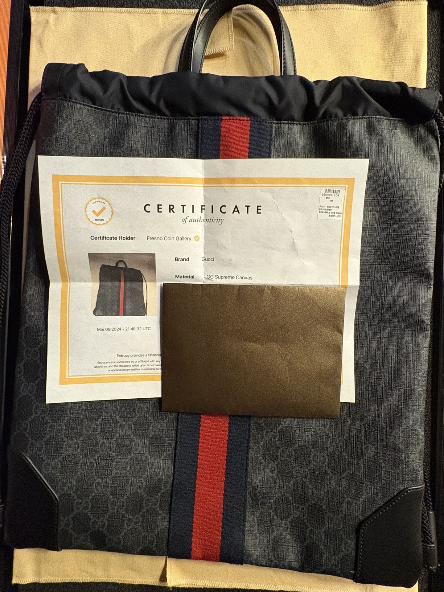 Black GG Supreme Canvas Neo Vintage Drawstring Backpack