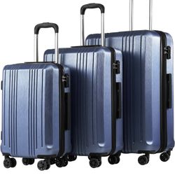 NEW-Coolife Luggage Expandable Suitcase PC+ABS 3 Piece Set with TSA Lock Spinner( ice blue)
