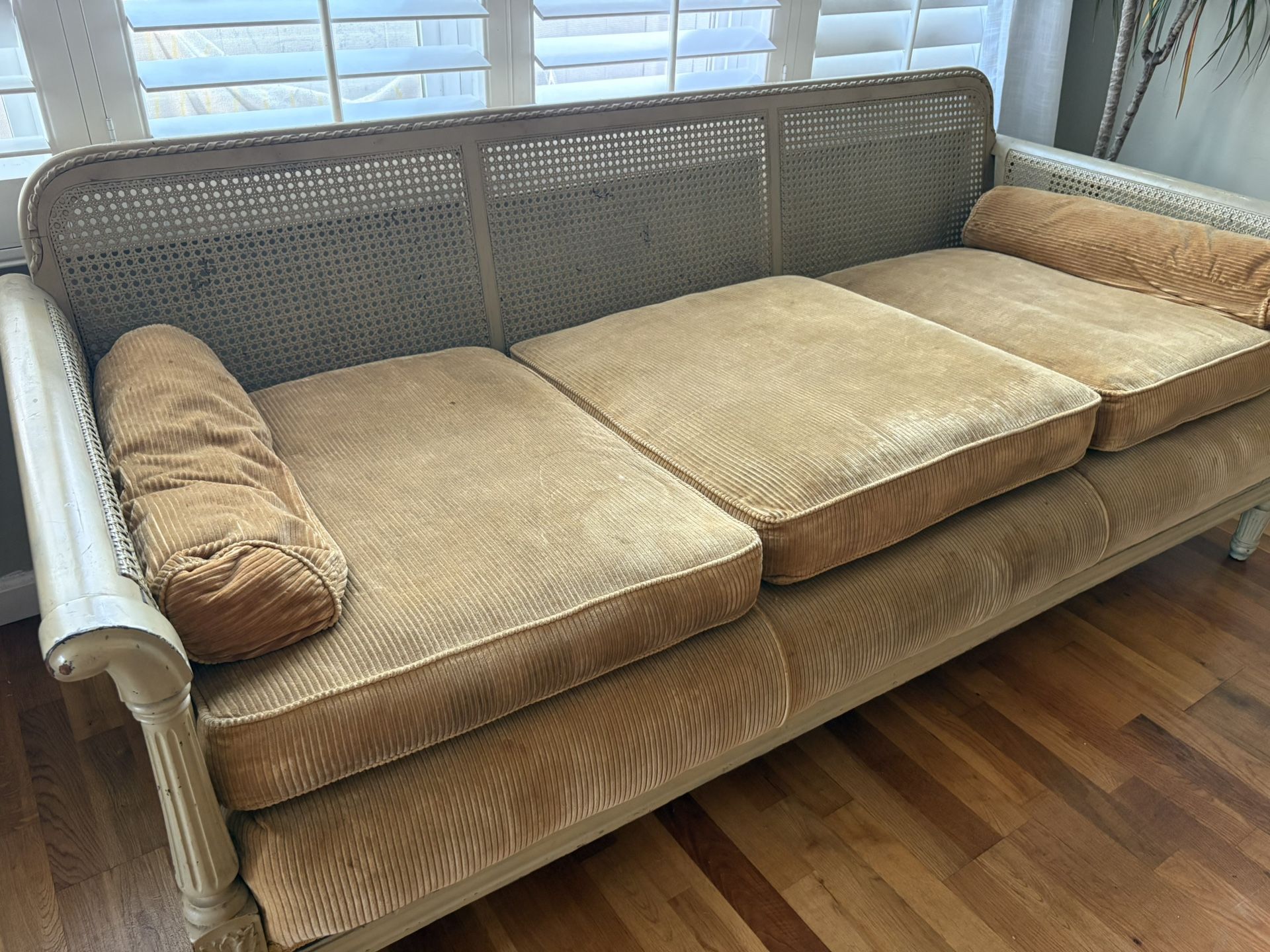 Vintage woven Cane/Wood Couch + Side Chair