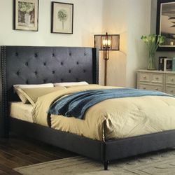 Brand New Queen Size Dark Grey Linen Platform Bed Frame With New Mattress/Fast Delivery