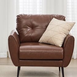 100 Cash Near AV College Modern PU Leather Living Room Brown Leather Reading Accent Chairs Tufted Mid Century Arm