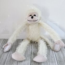 13" Cream Colored Spikey Fuzzed Skinny Monkey Chimpanzee with Long Arms Legs and Hook and Loop Hands Plushie Stuffed Animal. Sweet Cute Adorable Face.