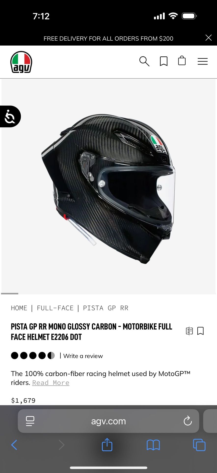 AGV PISTA RR GLOSS CARBON FIBER LARGE