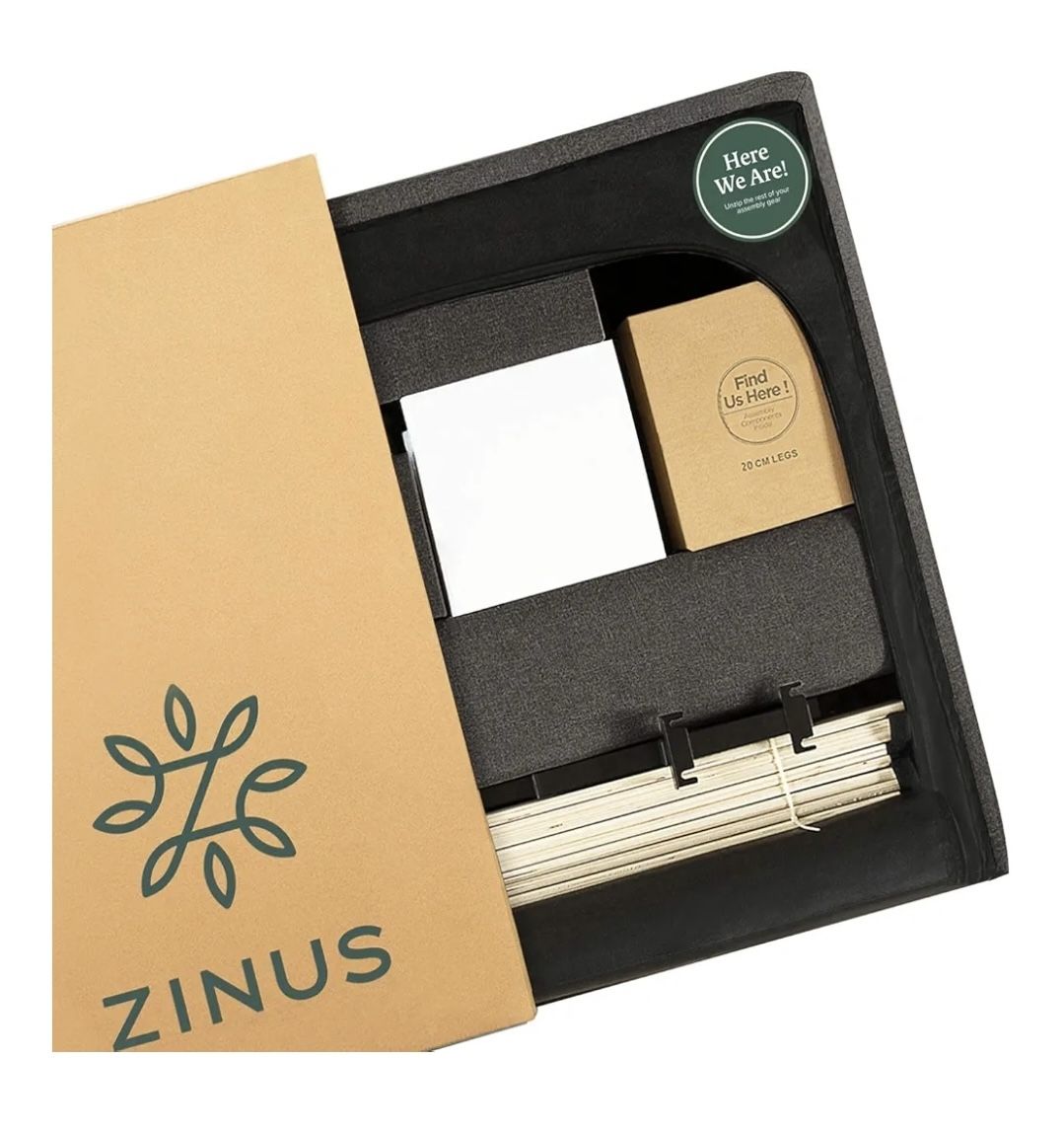 2 Frames Priage by ZINUS Grey Upholstered Square Stitched Platform Bed Frame