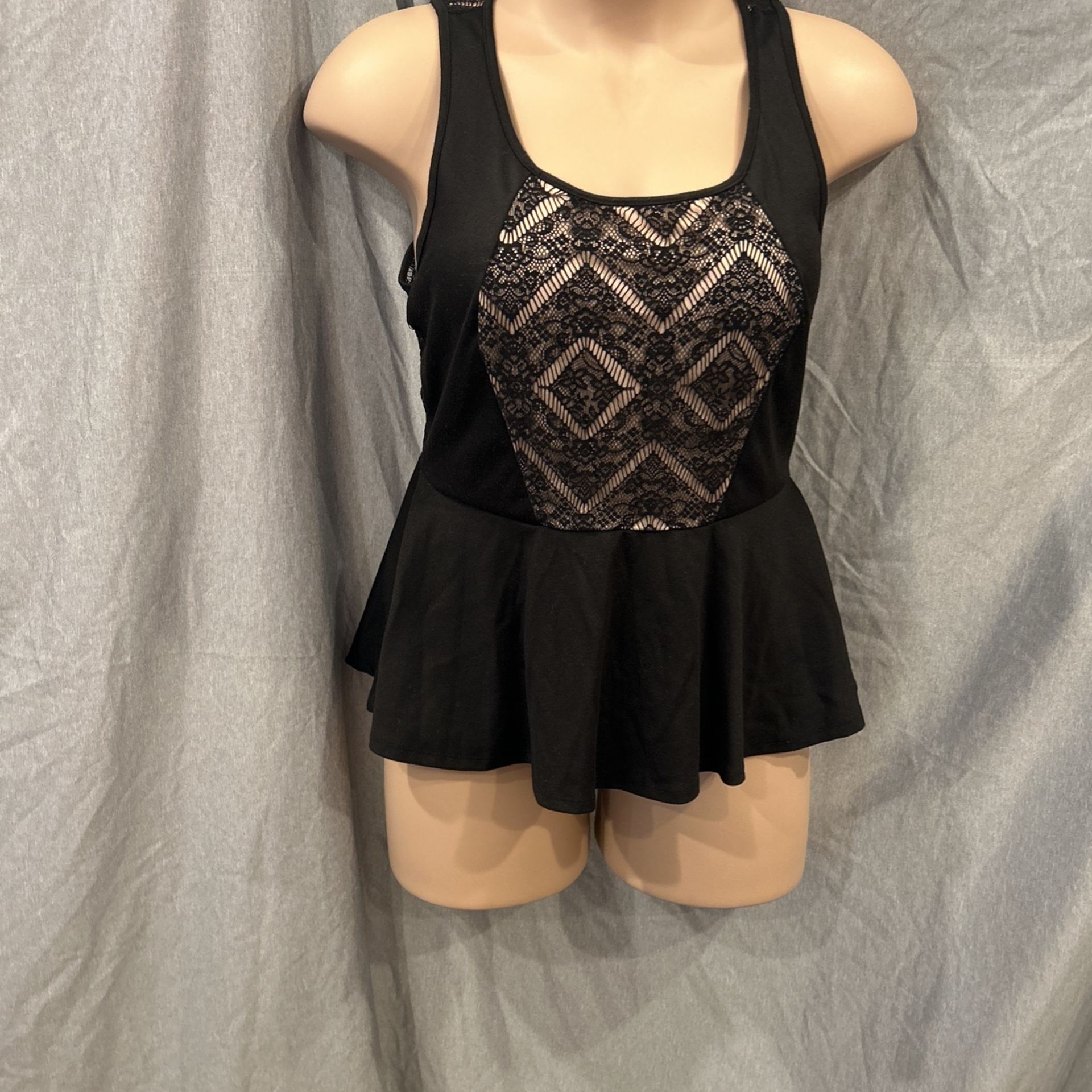 Black Lace Peplum Top