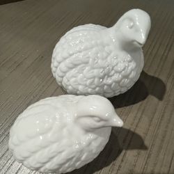 Vintage Pair White Porcelain Quail Birds Figurines Otagiri Made In Japan