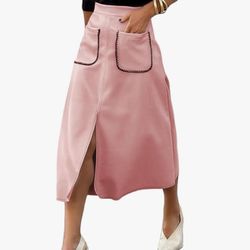 Happy Sailed Women's Faux Suede Skirt Elastic Waist Front Pockets Size Small