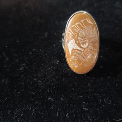 Sterling Ring With Hand Carved Eagle On Stone