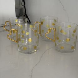 Heart Shaped Handle, Set Of 4 Cups 2 Pumpkins 2 Autumn Leaves.