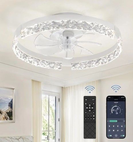 Lediary 20in LED Modern Ceiling Fan White With Remote 6speed Reverse Timer Dimmable Like New
