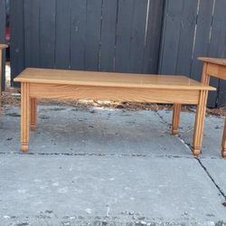 Oak Wood 3 piece Living Room Set - Coffee Table And End Tables