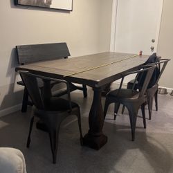 7ft Wooden Dinning Table W/ 4 Chairs 