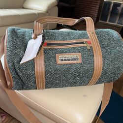 Vintage Oscar de la Renta Tweed Duffel Bag with Tan Accents carry on bag 