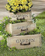 New..Farmhouse Set of 3 wood distressed planters with liners