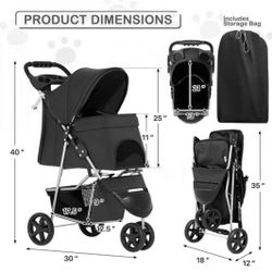 MoNiBloom 3 Wheel Folding Pet Dog Stroller~NEW~Foldable Lightweight Trolley with Storage Basket