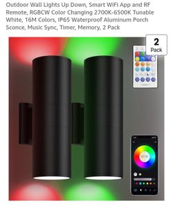 Outdoor Wall Lights Up Down, Smart WiFi App and RF Remote, RGBCW Color Changing 2700K-6500K Tunable White, 16M Colors, IP65 Waterproof Aluminum Porch 