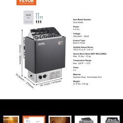 VEVOR Sauna Heater, 4.5KW 220V Electric Sauna Stove, Steam Bath Sauna Heater with Built-In Controls, 3h Timer and Adjustable Temp for Max. 105-210 Cub