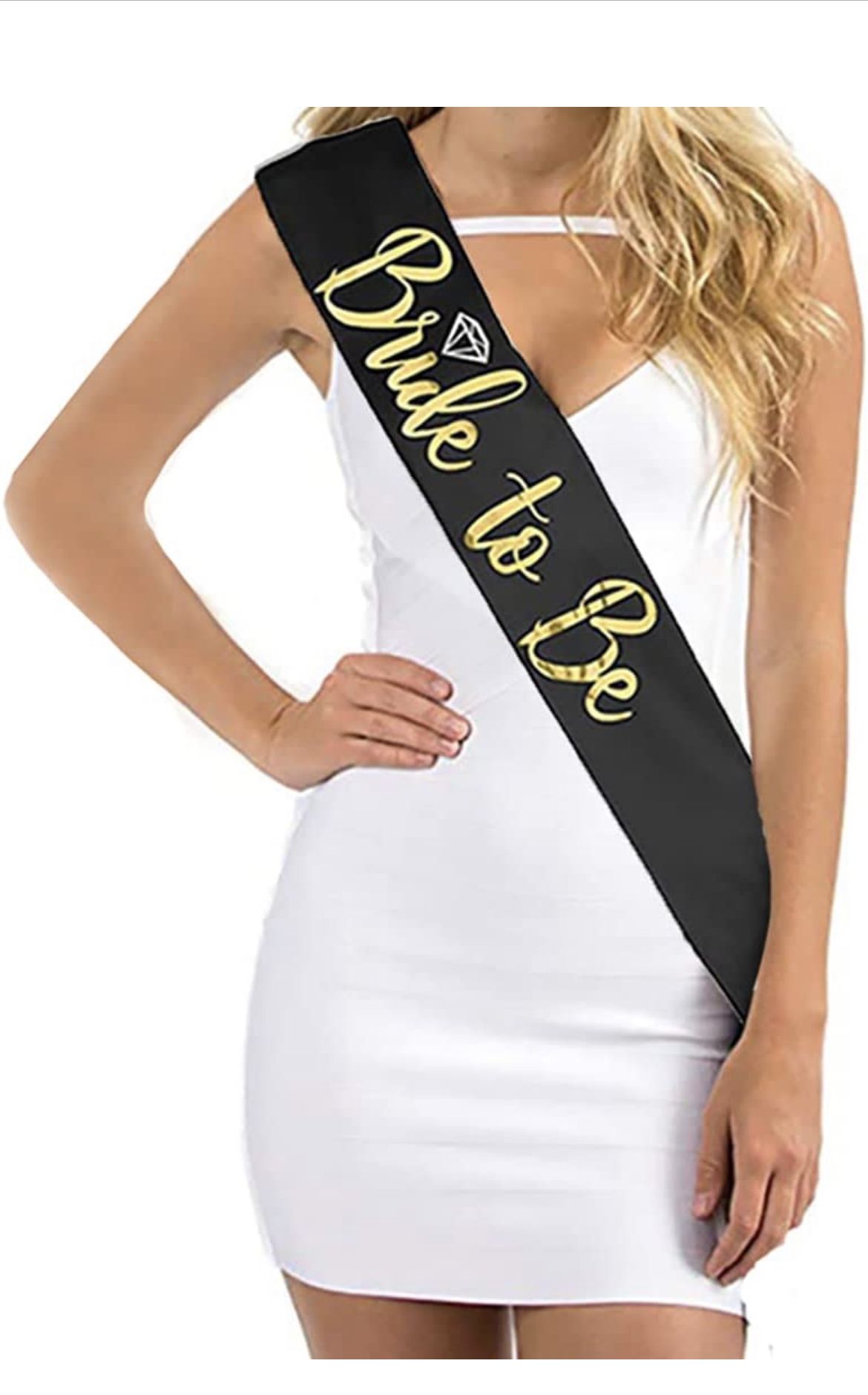 New Bride to Be Set, 4 pack Bride to Be Sash & Headband Tiara &Bride Hair clip & Shoulder Length Veil (Black&Rosegold)