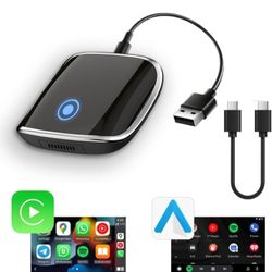 Wireless Carplay/Android Auto 2-in-1 Adapter, Plug and Play Low Latency Stable Fast Connection, Easily Convert Wired to Wireless for iPhone and Androi