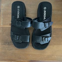 Soda Black Wedge Sandals Size 6