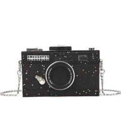 Super Cute Black  Camera Side Bag With Chain Strap 