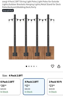 4 Pack 2.8FT String Light Poles, Light Poles for Outside Lights, Outdoor Brackets Hanging Lights, Metal Stand for Deck Patio,Backyard,Wedding, Deck,Pa