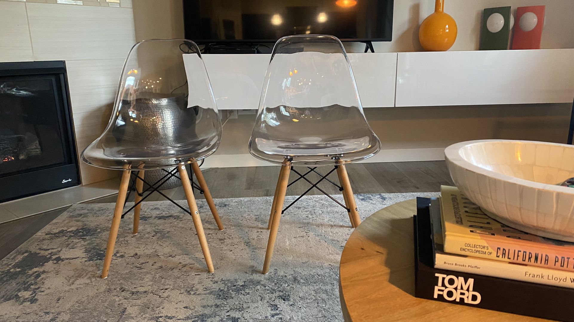 2 Acrylic Clear Eiffel MCM Chairs