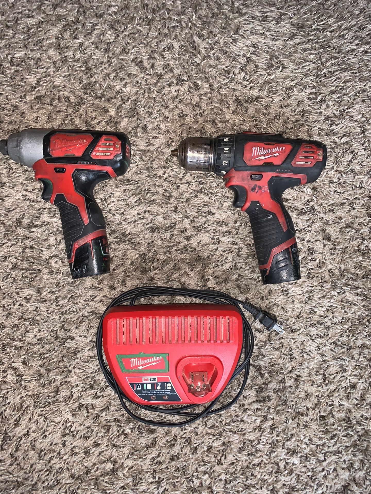 Milwaukee 12V Drill and Impact with 2 batteries and charger