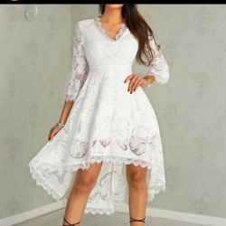 CHANTILLY HIGH-LOW BELL SLEEVE DRESS WHITE