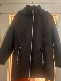 Black Quilted Zip-Up Jacket with Hood