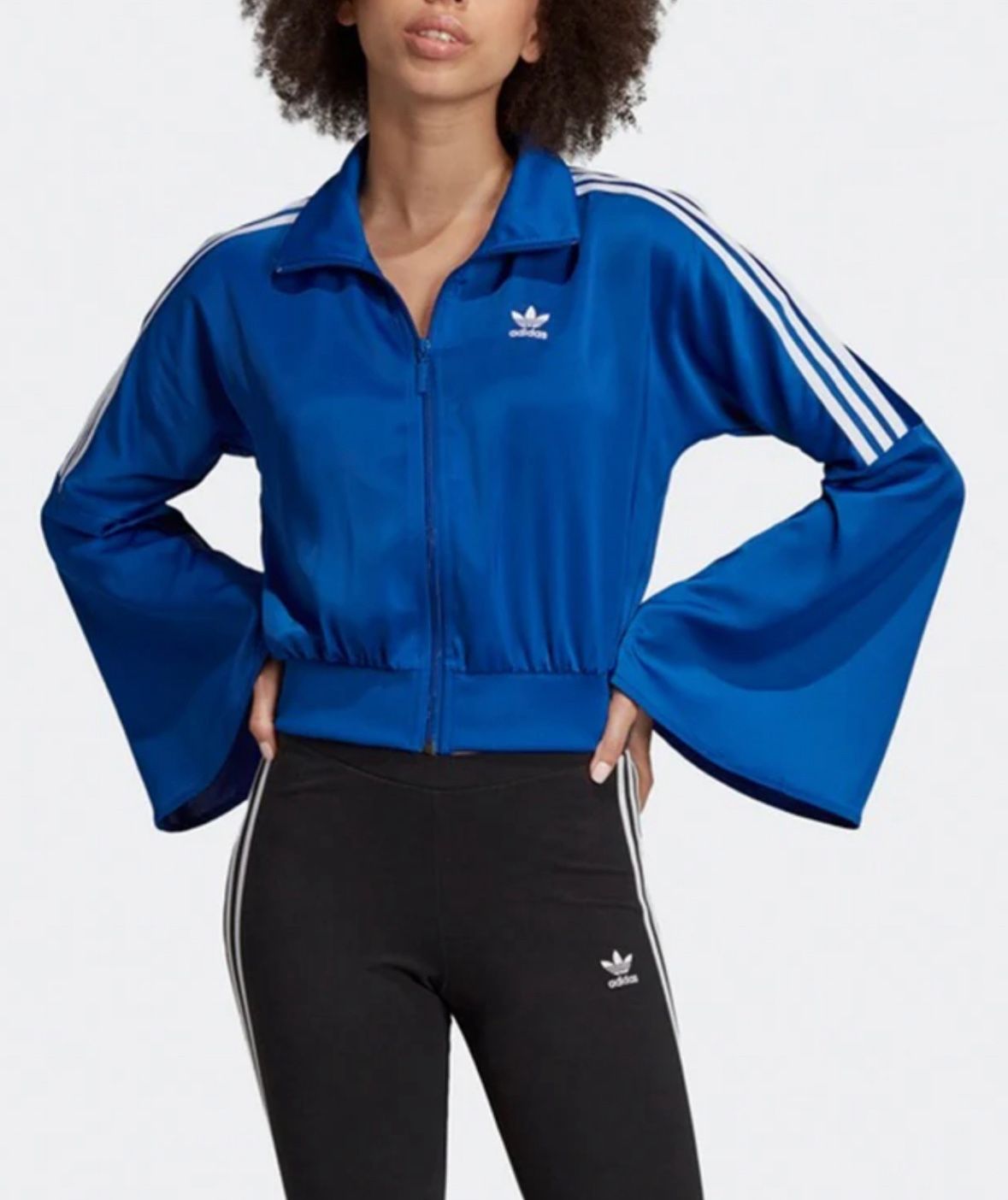 NWT Adidas Originals Blue Bellista Satin Bell Sleeve Track Top IN XS