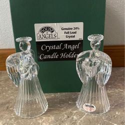 Candle Holders Crystal Angel Pair