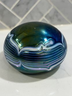 Designer Hand Blown Art Glass. OBG.  Large Black Elegance Paperweight 