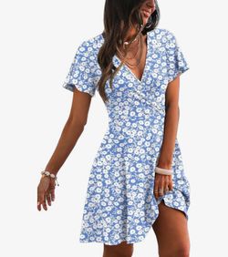 RUMIA Womens Casual Dresses Wrap V Neck Dress A-Line Ruffle Sleeve Summer Sundress
