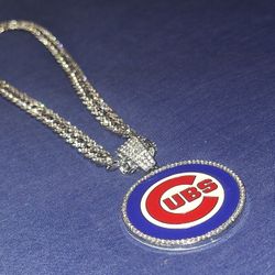 Chicago Cubs Iced Out Rhinestone Pendant With Necklace 
