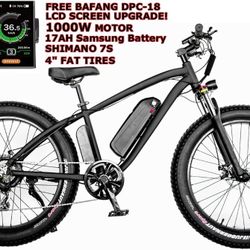 1000W Electric Fat Snow Tire Mountain Bike Bicycle EBike 17AH Samsung BAFANG LCD
