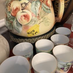 Antiques French Limoges With 8 Glasses