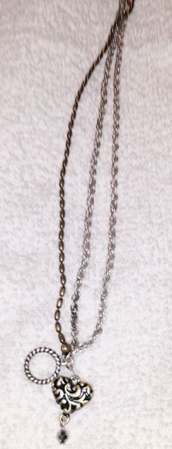 Jessica Simpson Multi Strand Bracelet Ornate Silver Heart Pendant Toggle