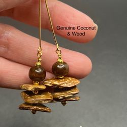 Genuine Coconut Shell & Wood  Handmade Earrings