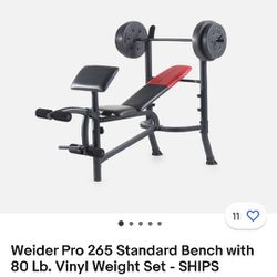 Weider Pro 265 Standard Bench with 80 Lb. Vinyl Weight Set

