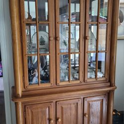 Vintage two-piece Oak China Cabinet Hutch
