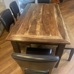 Stunning, Refinished Dining Room Table, 4 Chairs & Bench with Gorgeous Woodgrain!