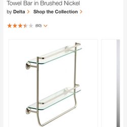 DELTA - 20 in. W Double Glass Shelf with Towel Bar in Brushed Nickel