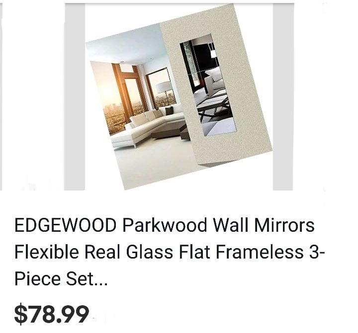 EDGEWOOD Parkwood Wall Mirrors Flexible Real Glass Flat Frameless 3 Piece Set