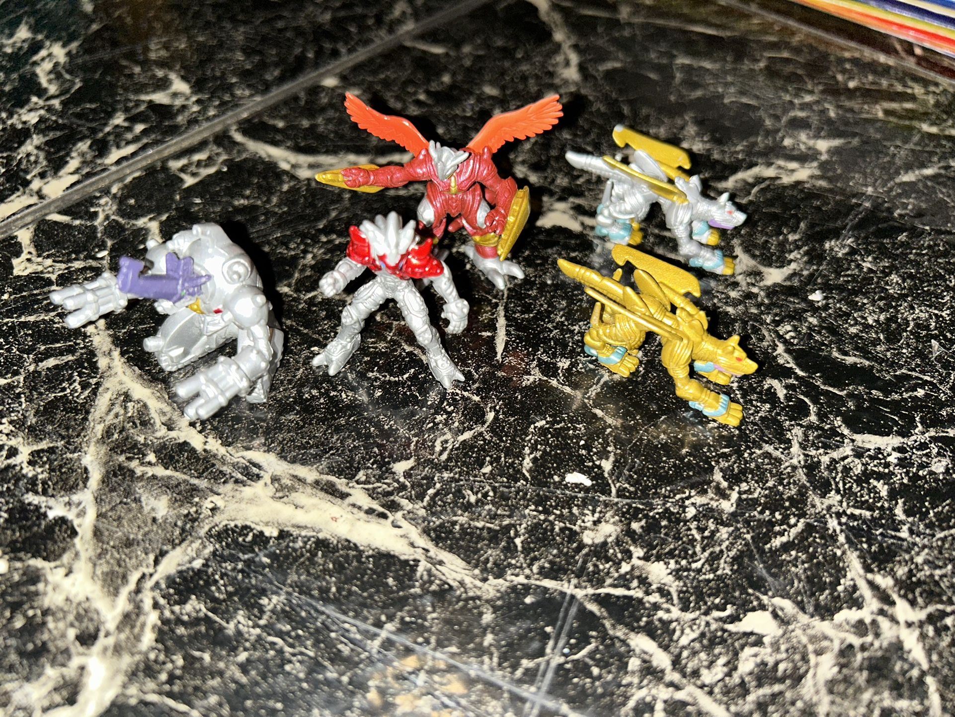 Very Rare!!! Vintage 2002 Digimon Season 4 Mini Figures (3 Silver & One Gold Painted And One Normal )