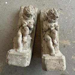 Vintage Pair of CHERUB ANGEL BOOKENDS Concrete